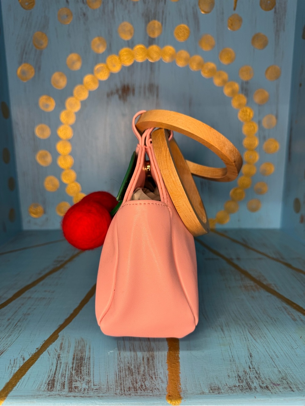 Valfre Cherry Pink Women’s Pleather Wooden Top-Handle Clutch - Picture 2 of 11